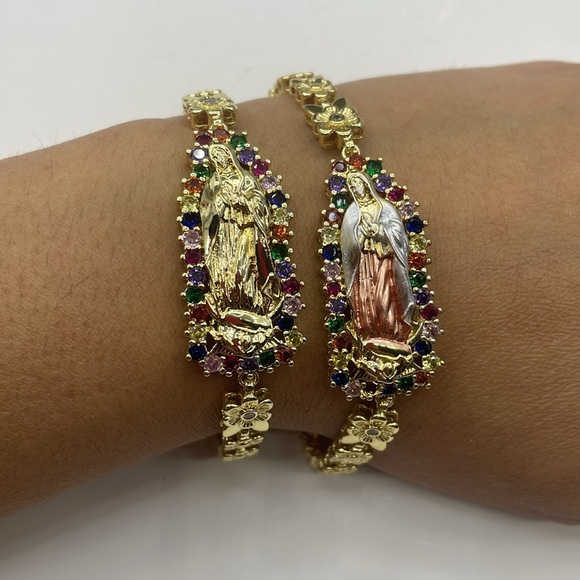 14K Gold Plated Virgin of Guadalupe bracelet colorful rhinestones - Picture 10 of 12